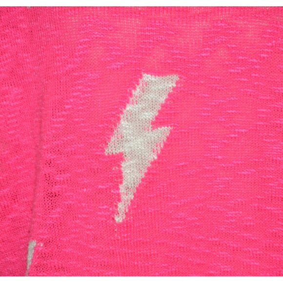 ee:some Ladies L Neon Pink Pullover Knit Sweater Size L Lightning Bolts Novelty - Picture 3 of 9
